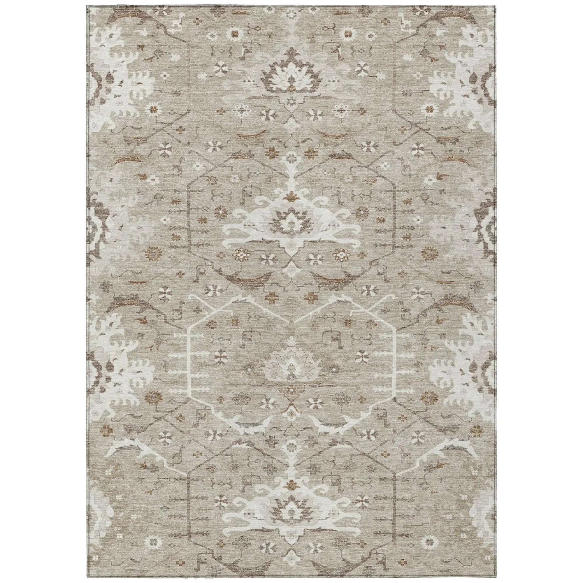 10' X 14' Beige And Brown Oriental Washable Indoor Outdoor Area Rug Homeroots Outdoor