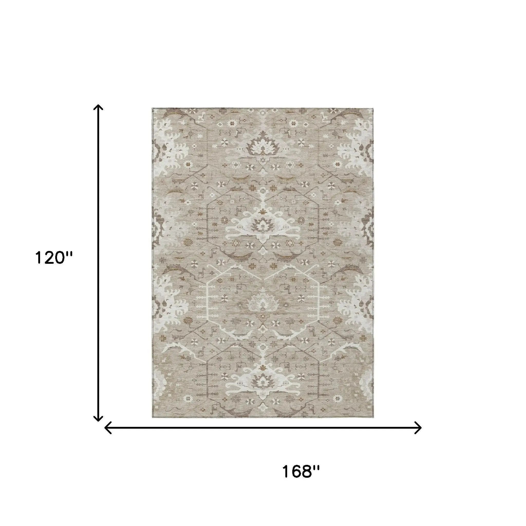 10' X 14' Beige And Brown Oriental Washable Indoor Outdoor Area Rug Homeroots Outdoor