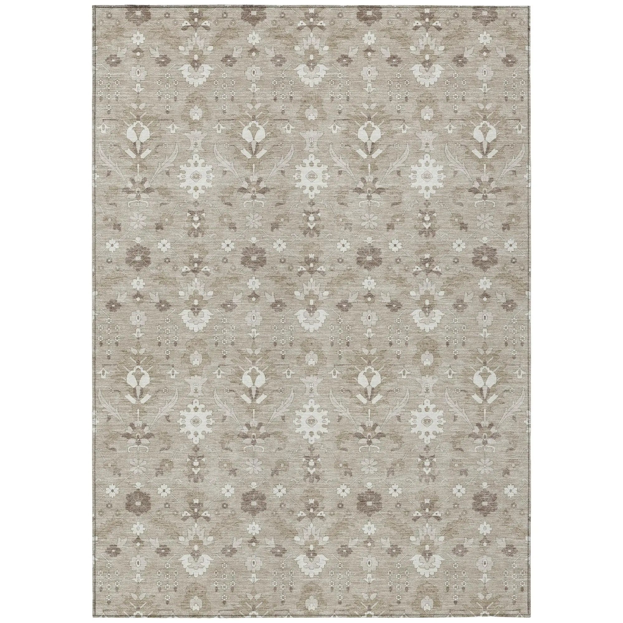10' X 14' Beige And Brown Oriental Washable Indoor Outdoor Area Rug Homeroots Outdoor