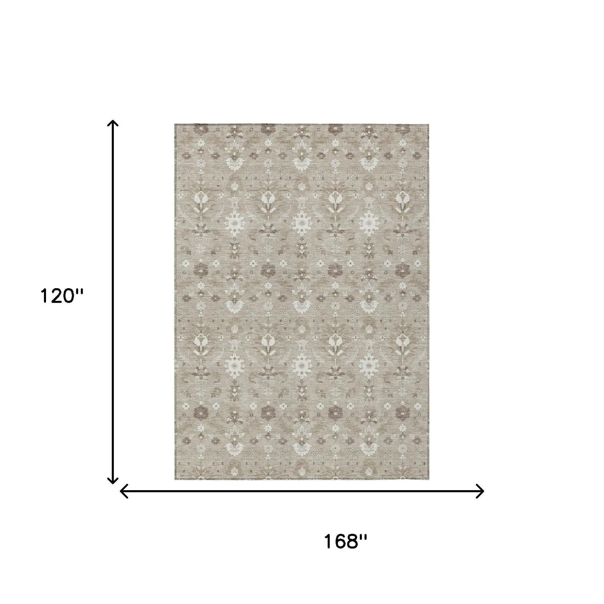 10' X 14' Beige And Brown Oriental Washable Indoor Outdoor Area Rug Homeroots Outdoor