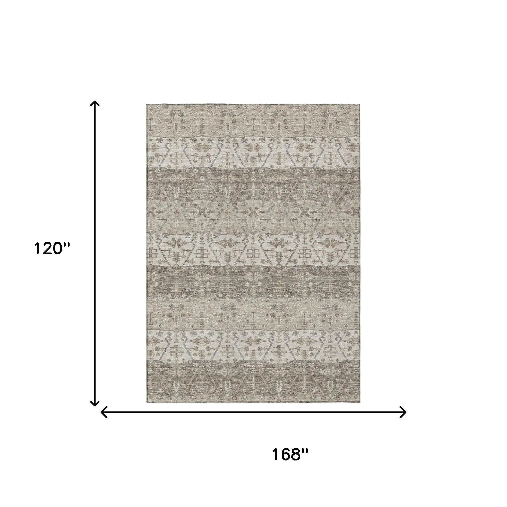 10' X 14' Beige And Brown Oriental Washable Indoor Outdoor Area Rug Homeroots Outdoor