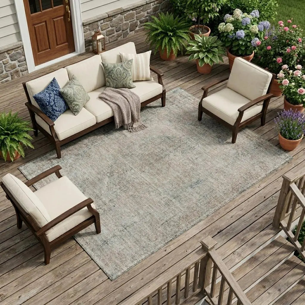 10' X 14' Beige And Brown Oriental Washable Indoor Outdoor Area Rug Homeroots Outdoor