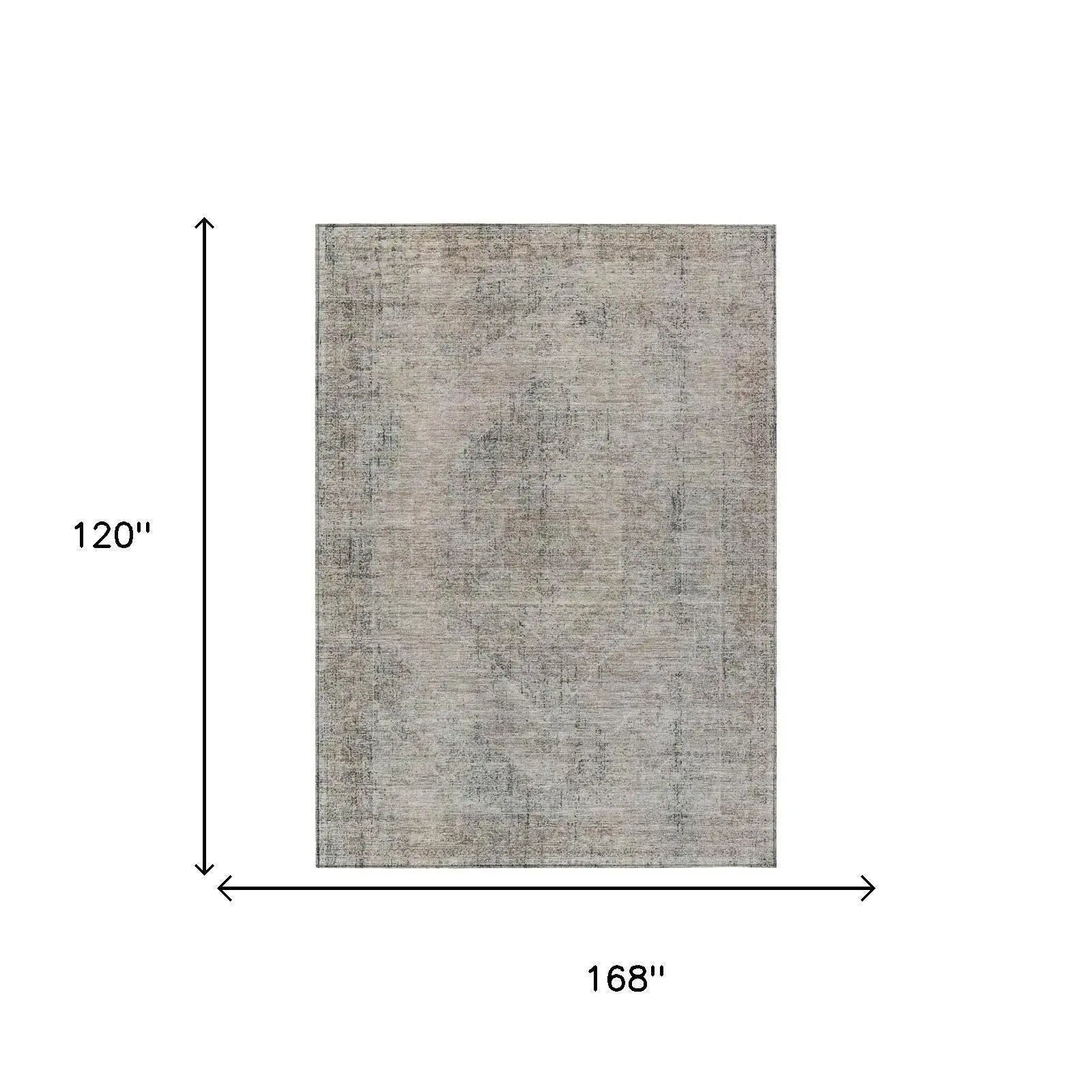 10' X 14' Beige And Brown Oriental Washable Indoor Outdoor Area Rug Homeroots Outdoor