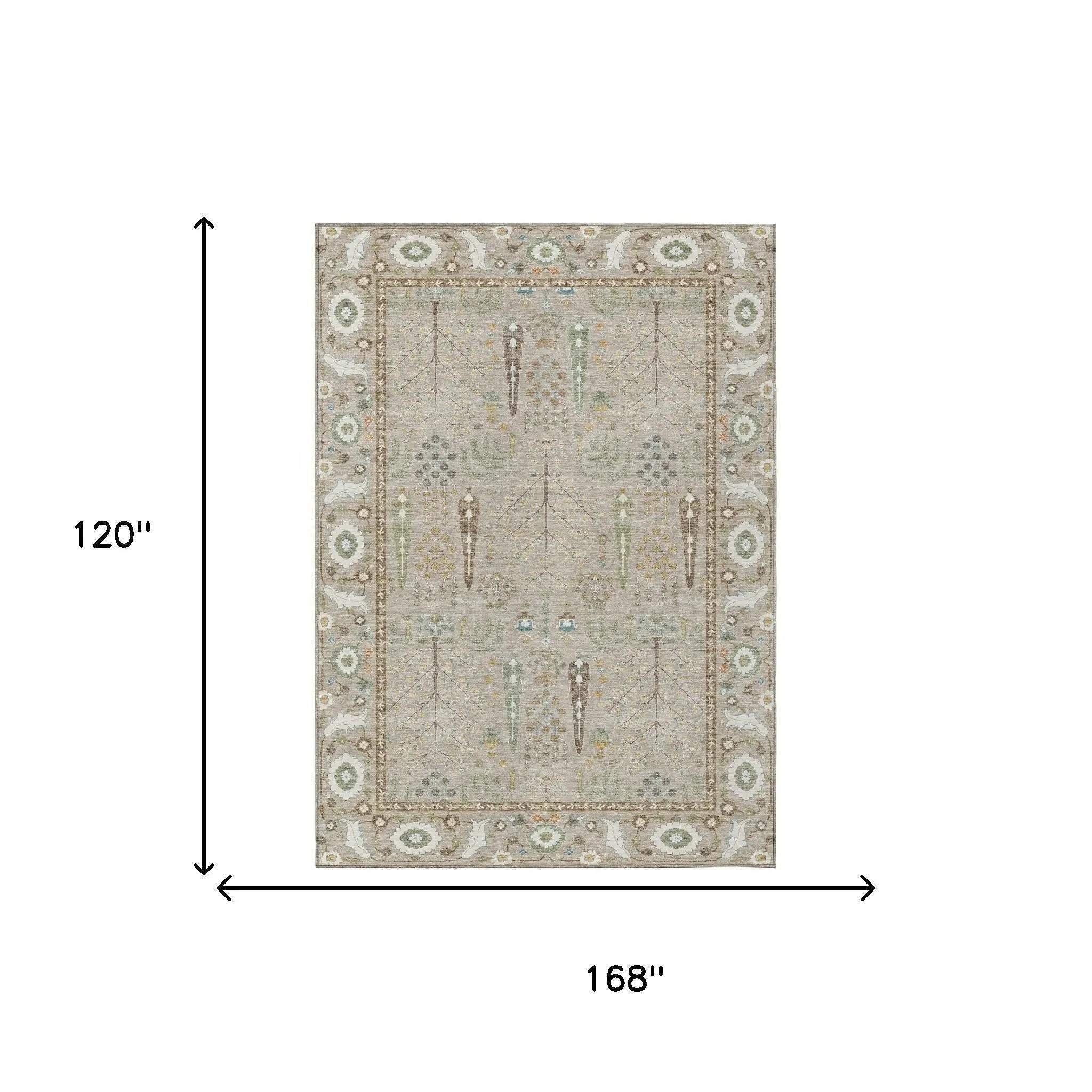 10' X 14' Beige And Brown Oriental Washable Indoor Outdoor Area Rug Homeroots Outdoor