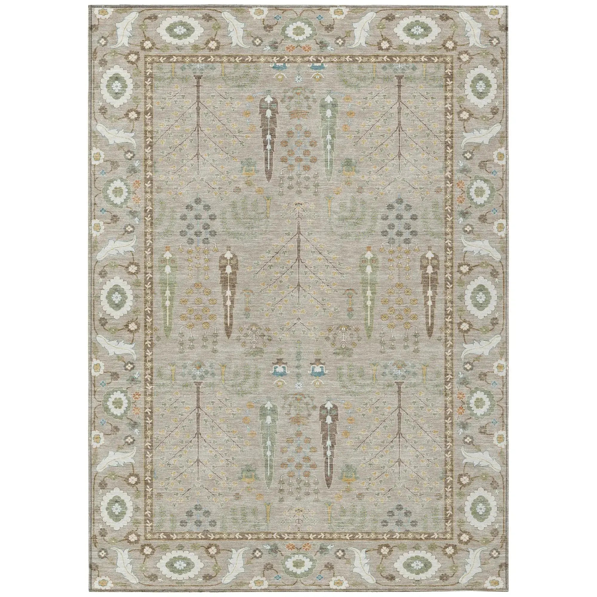 10' X 14' Beige And Brown Oriental Washable Indoor Outdoor Area Rug Homeroots Outdoor