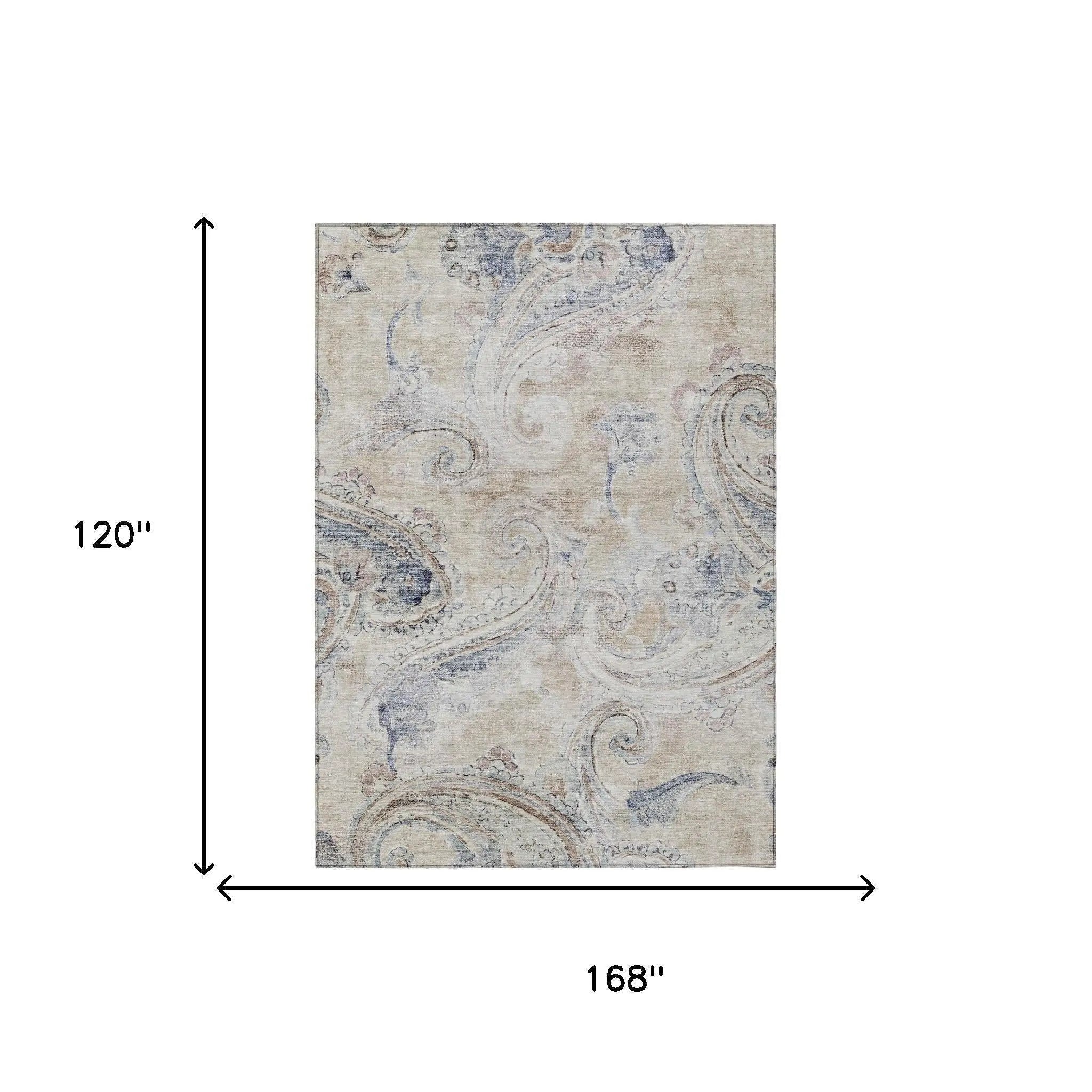 10' X 14' Beige And Brown Paisley Washable Indoor Outdoor Area Rug Homeroots Outdoor