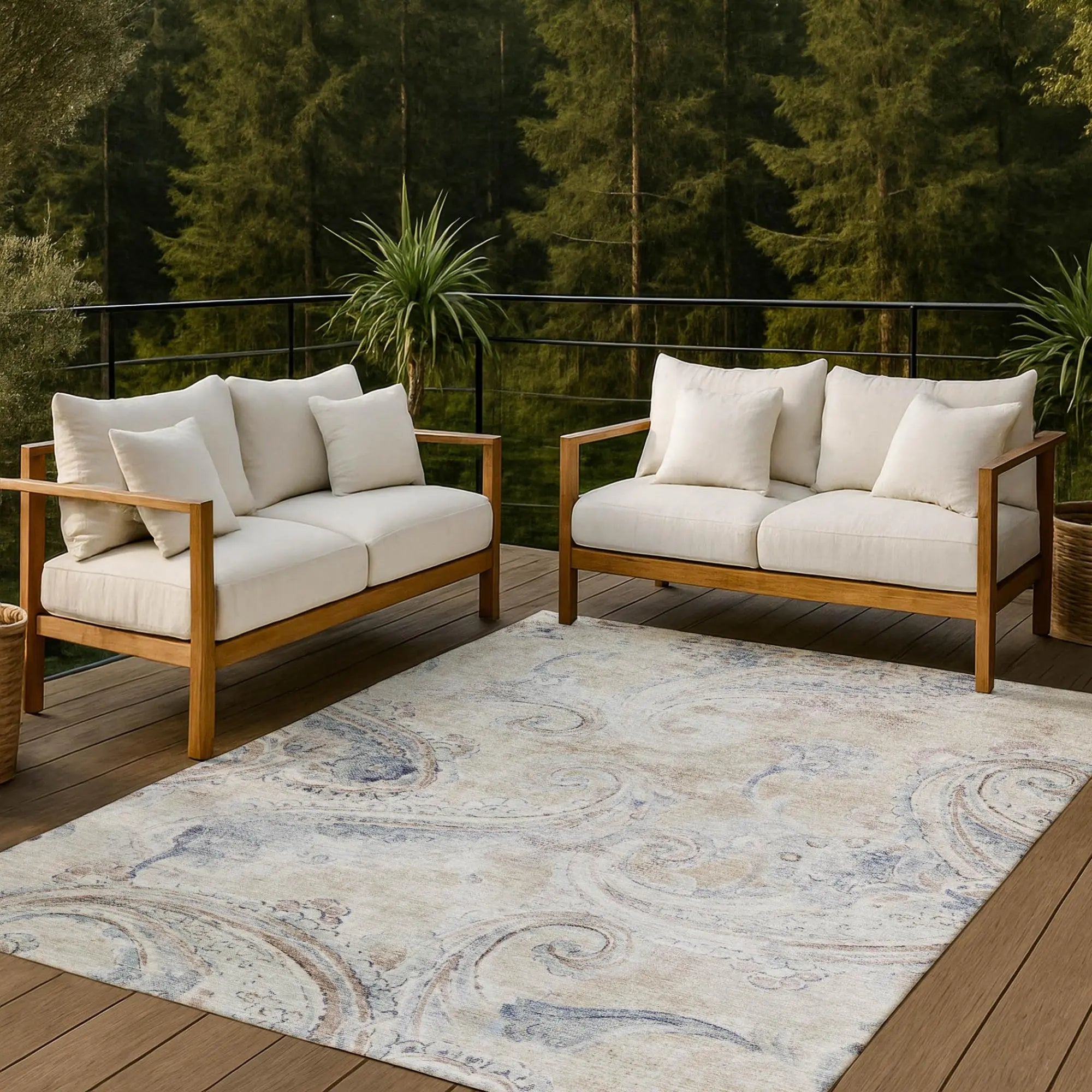 10' X 14' Beige And Brown Paisley Washable Indoor Outdoor Area Rug Homeroots Outdoor