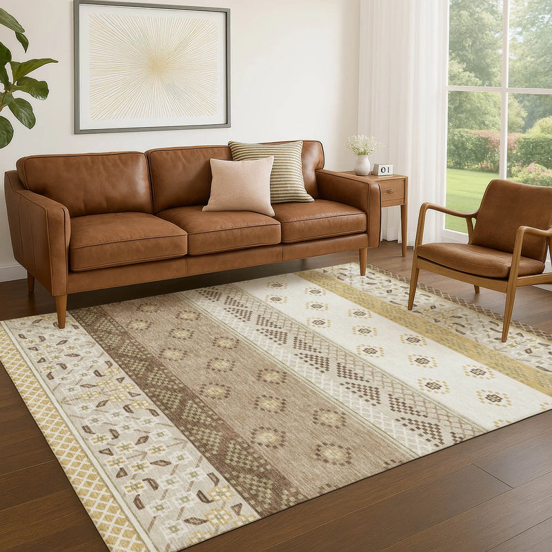 10' X 14' Beige And Brown Striped Washable Indoor Outdoor Area Rug Homeroots Outdoor