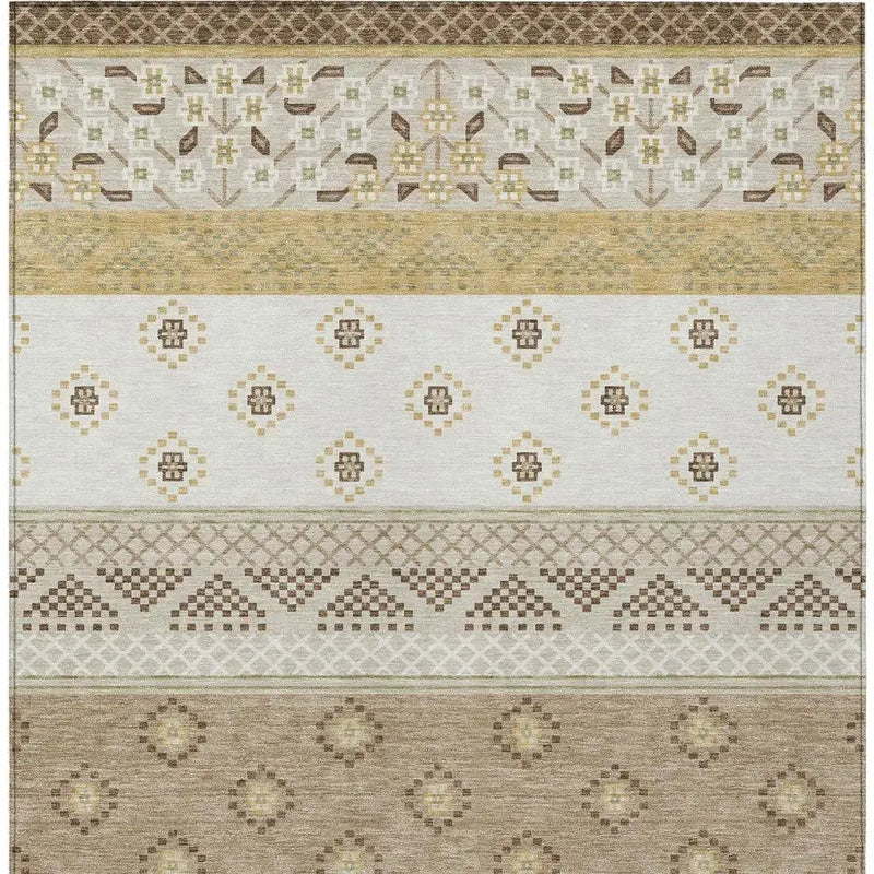 10' X 14' Beige And Brown Striped Washable Indoor Outdoor Area Rug Homeroots Outdoor