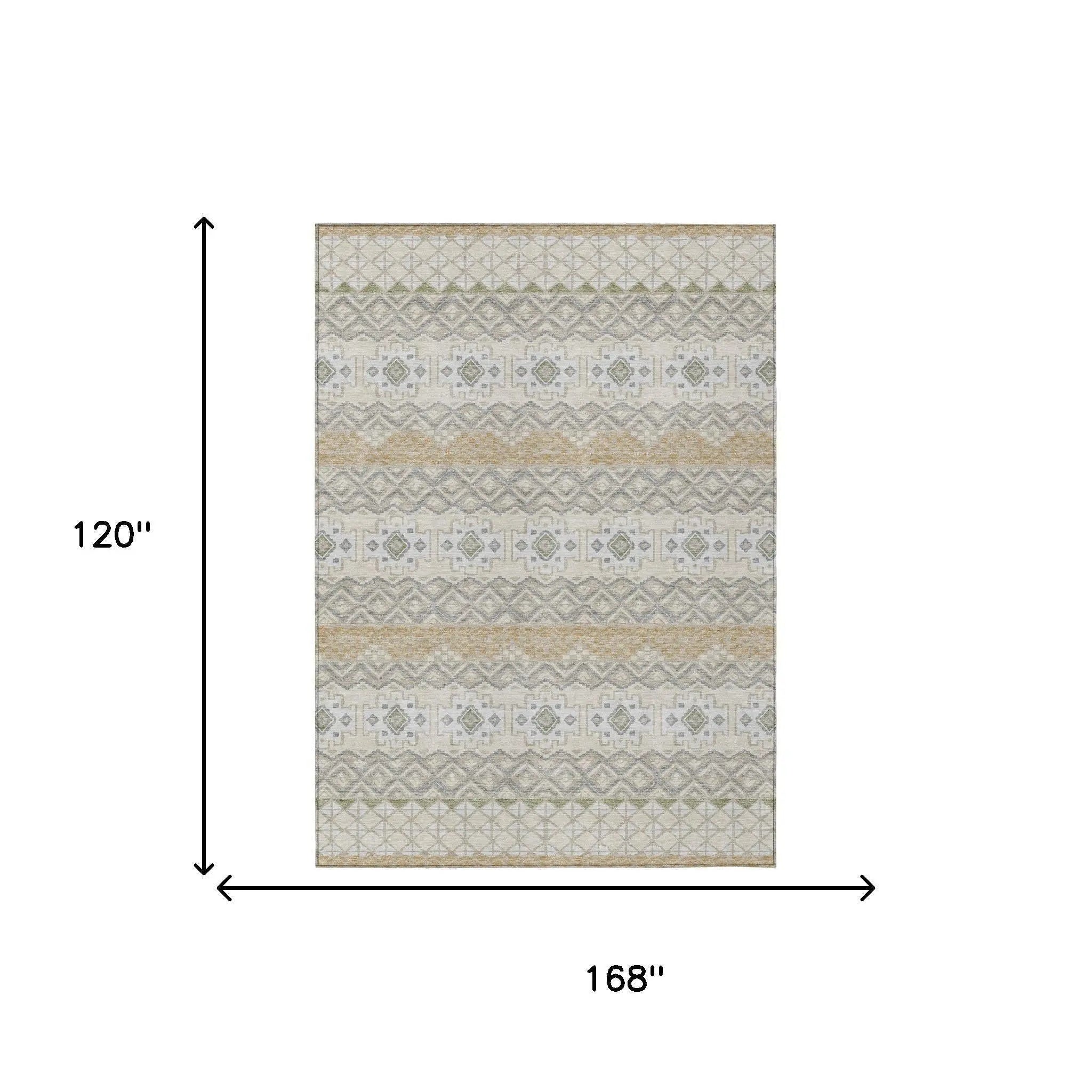 10' X 14' Beige And Brown Striped Washable Indoor Outdoor Area Rug Homeroots Outdoor