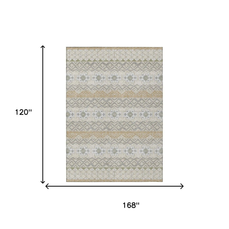 10' X 14' Beige And Brown Striped Washable Indoor Outdoor Area Rug Homeroots Outdoor