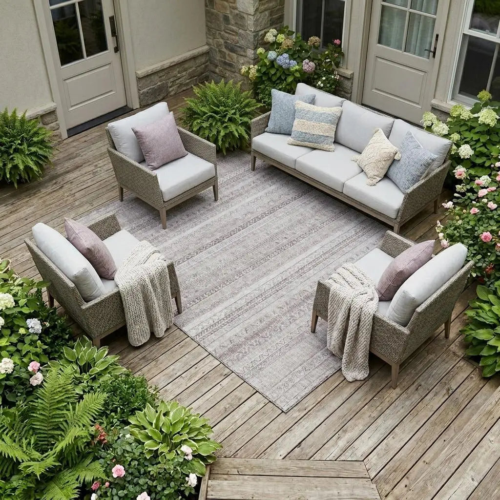 10' X 14' Beige And Brown Striped Washable Indoor Outdoor Area Rug Homeroots Outdoor