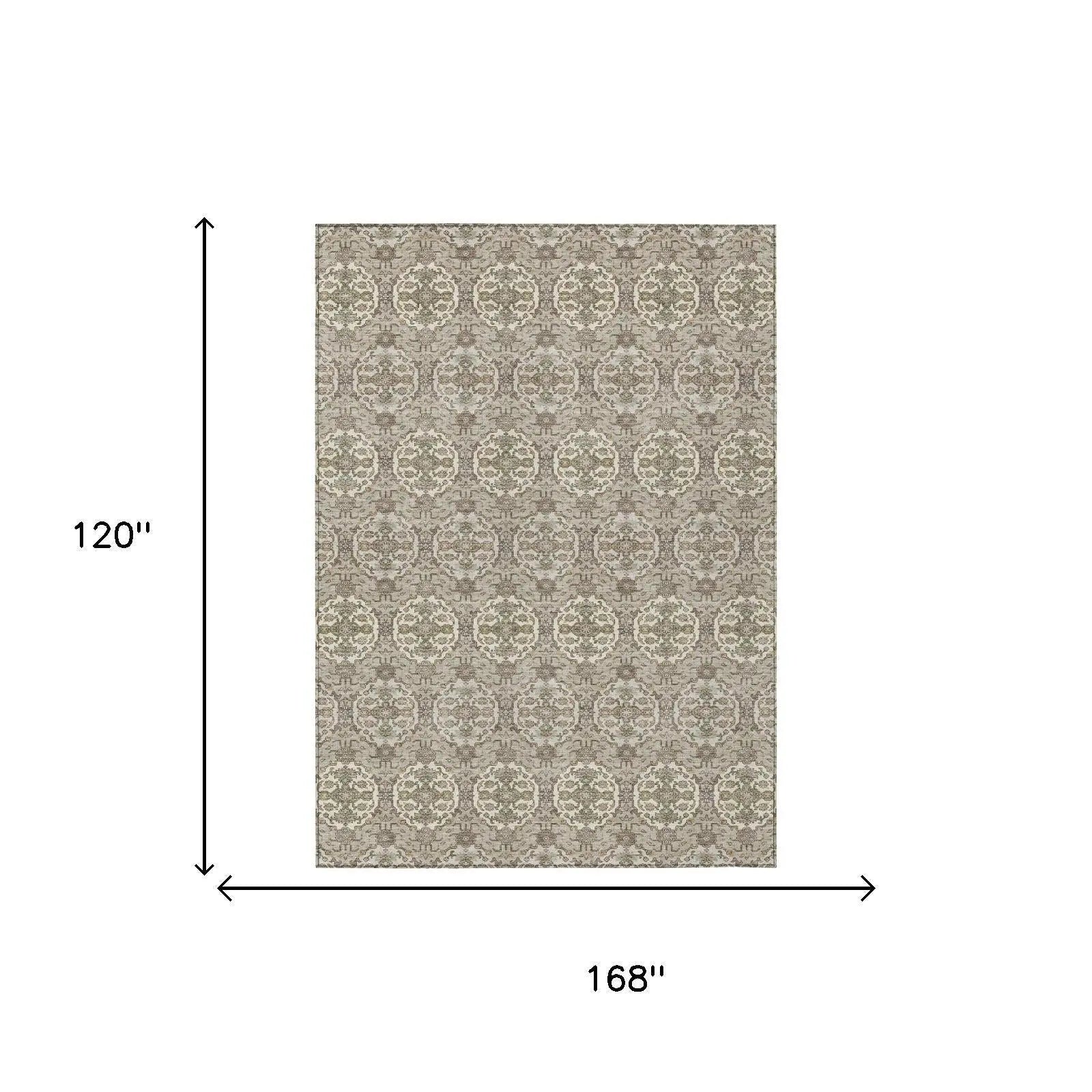 10' X 14' Beige And Brown Striped Washable Indoor Outdoor Area Rug Homeroots Outdoor