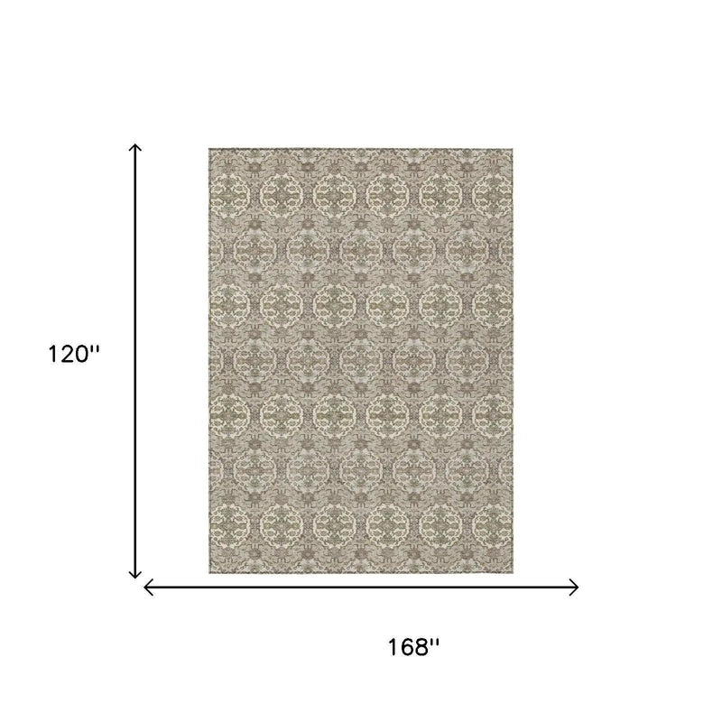 10' X 14' Beige And Brown Striped Washable Indoor Outdoor Area Rug Homeroots Outdoor