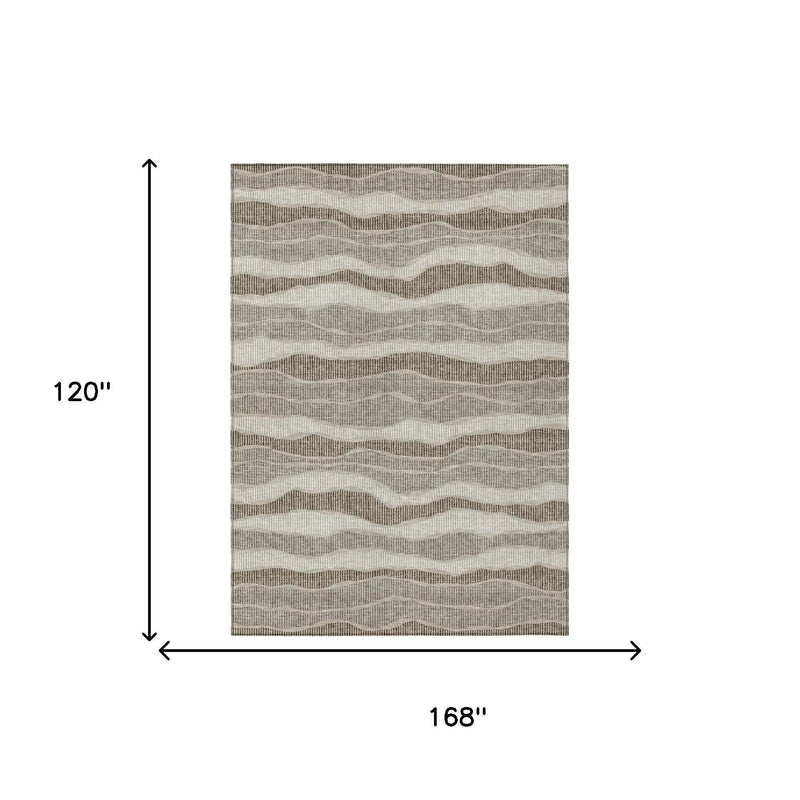 10' X 14' Beige And Brown Striped Washable Indoor Outdoor Area Rug Homeroots Outdoor