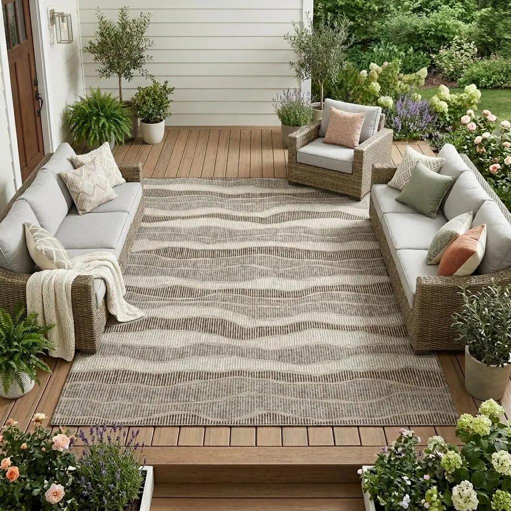 10' X 14' Beige And Brown Striped Washable Indoor Outdoor Area Rug Homeroots Outdoor