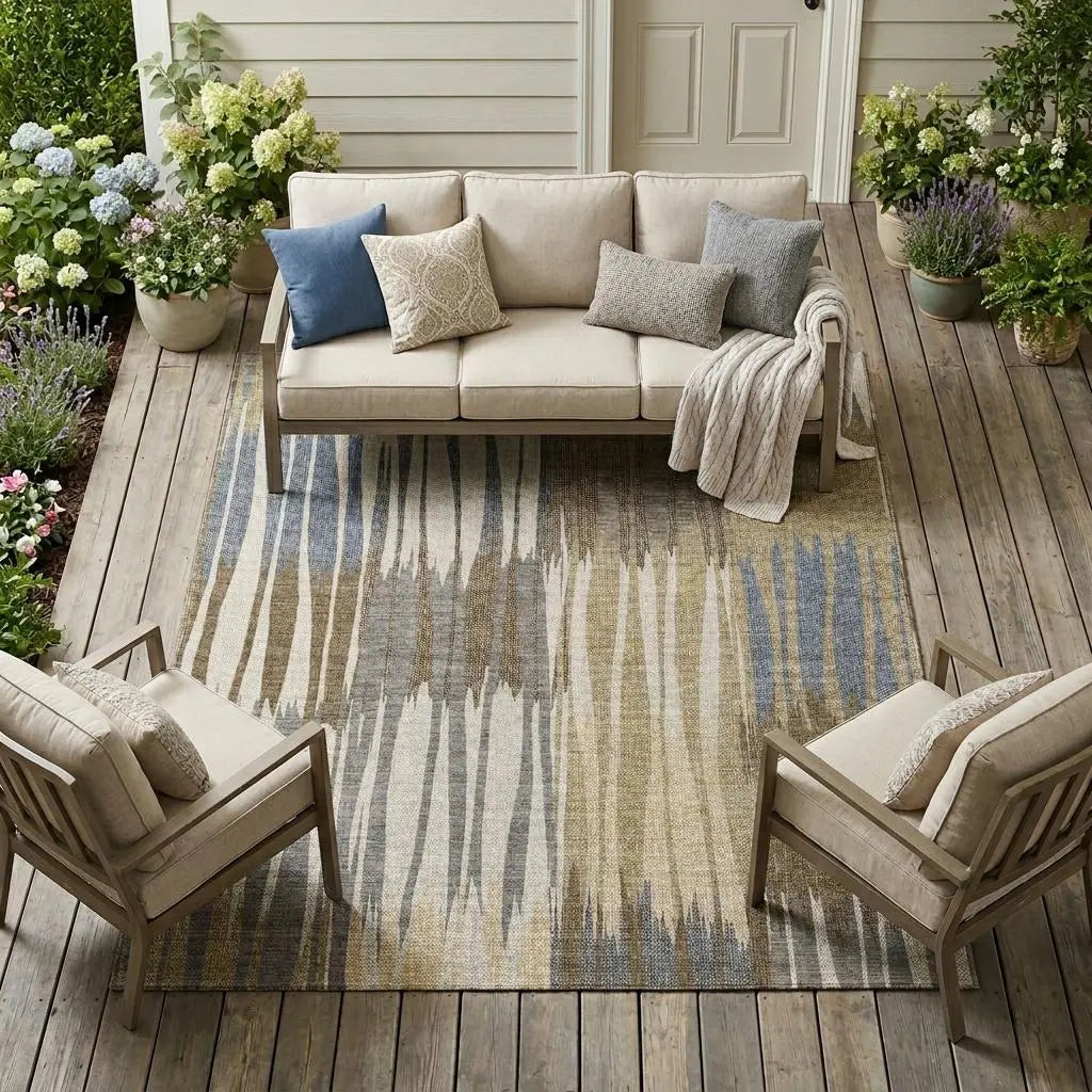 10' X 14' Beige And Brown Striped Washable Indoor Outdoor Area Rug Homeroots Outdoor