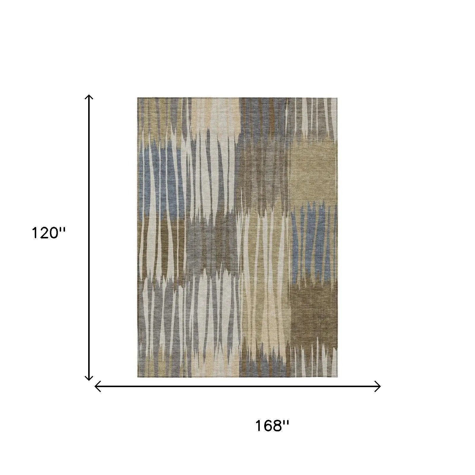 10' X 14' Beige And Brown Striped Washable Indoor Outdoor Area Rug Homeroots Outdoor