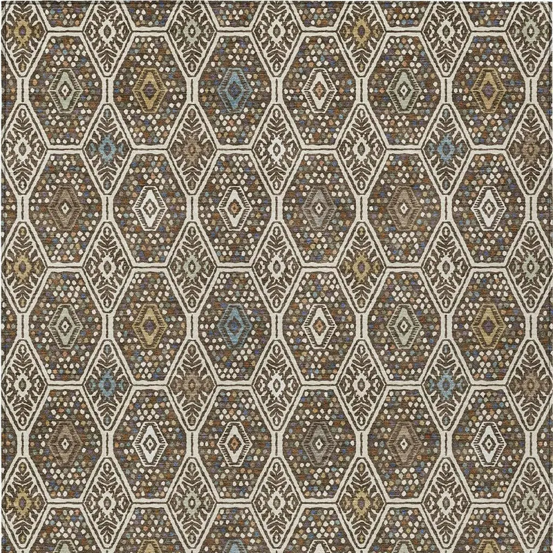 10' X 14' Beige And Chocolate Geometric Washable Indoor Outdoor Area Rug Homeroots Outdoor