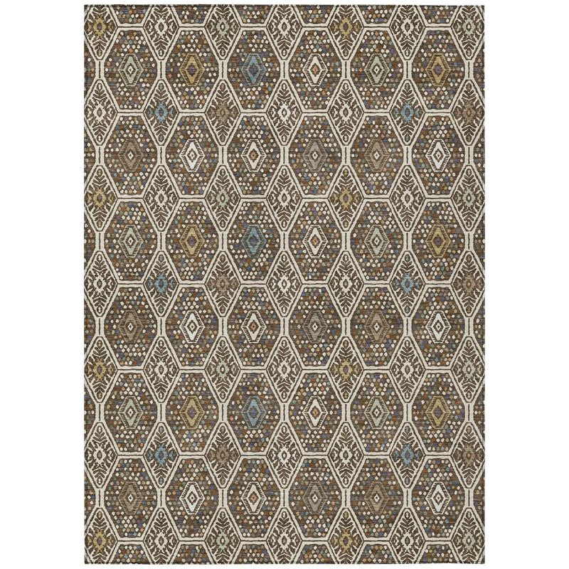 10' X 14' Beige And Chocolate Geometric Washable Indoor Outdoor Area Rug Homeroots Outdoor