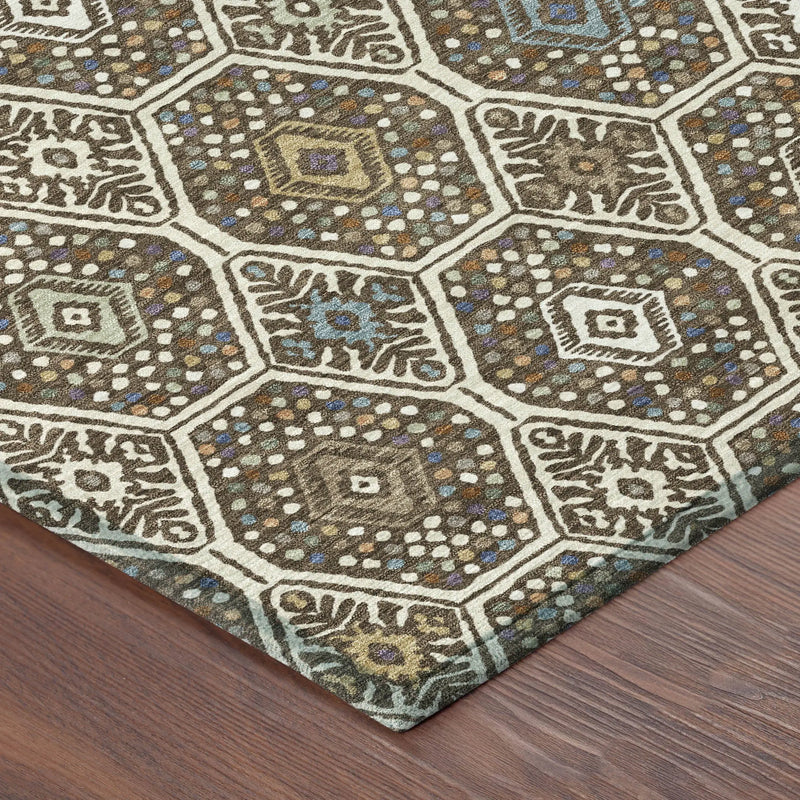 10' X 14' Beige And Chocolate Geometric Washable Indoor Outdoor Area Rug Homeroots Outdoor