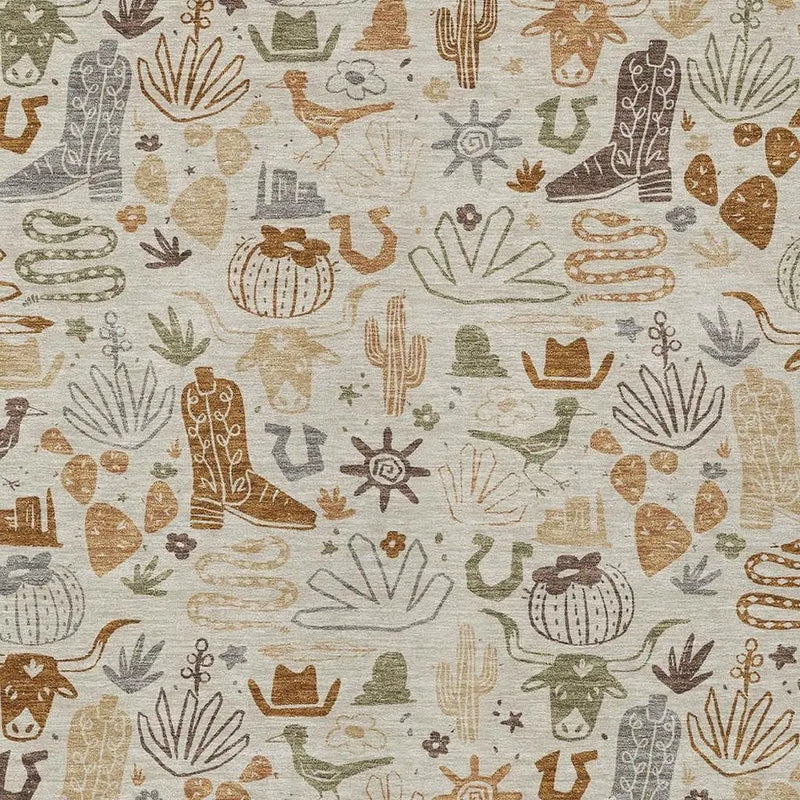 10' X 14' Beige And Copper Cactus Washable Indoor Outdoor Area Rug Homeroots Outdoor