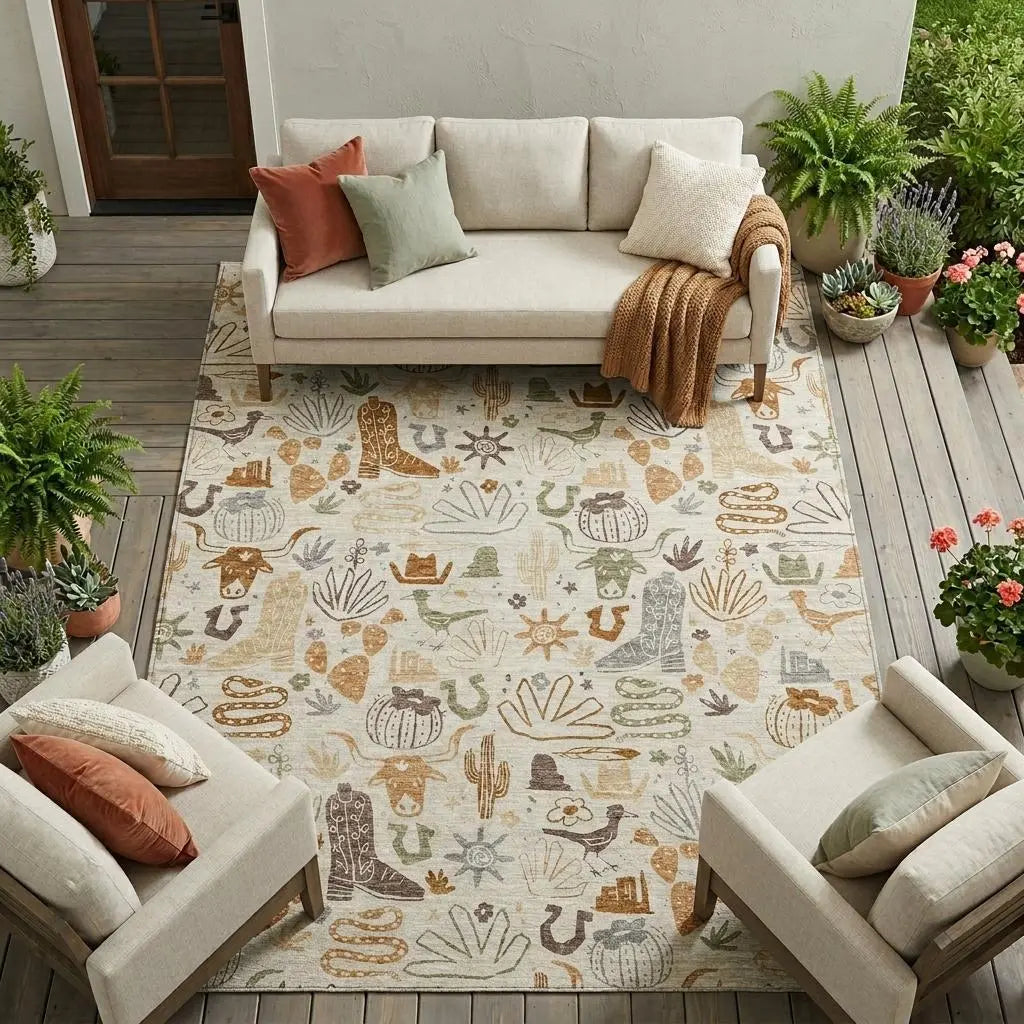 10' X 14' Beige And Copper Cactus Washable Indoor Outdoor Area Rug Homeroots Outdoor