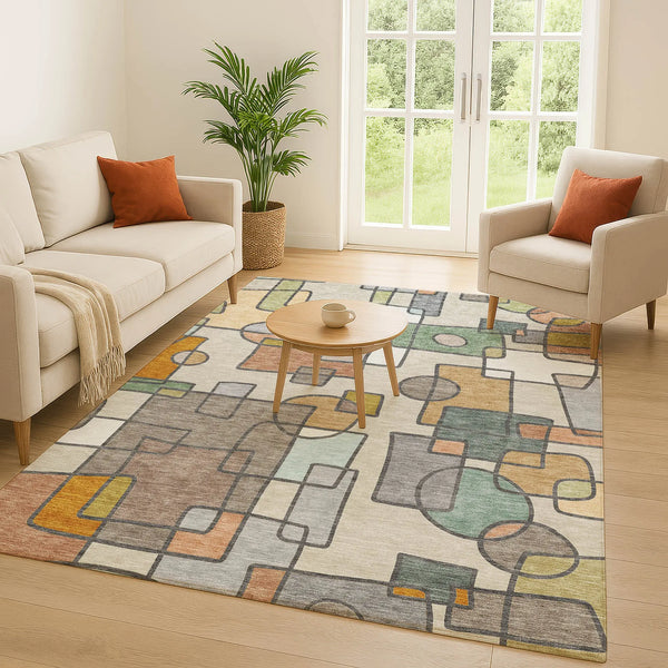 10' X 14' Beige And Copper Geometric Washable Indoor Outdoor Area Rug Homeroots Outdoor