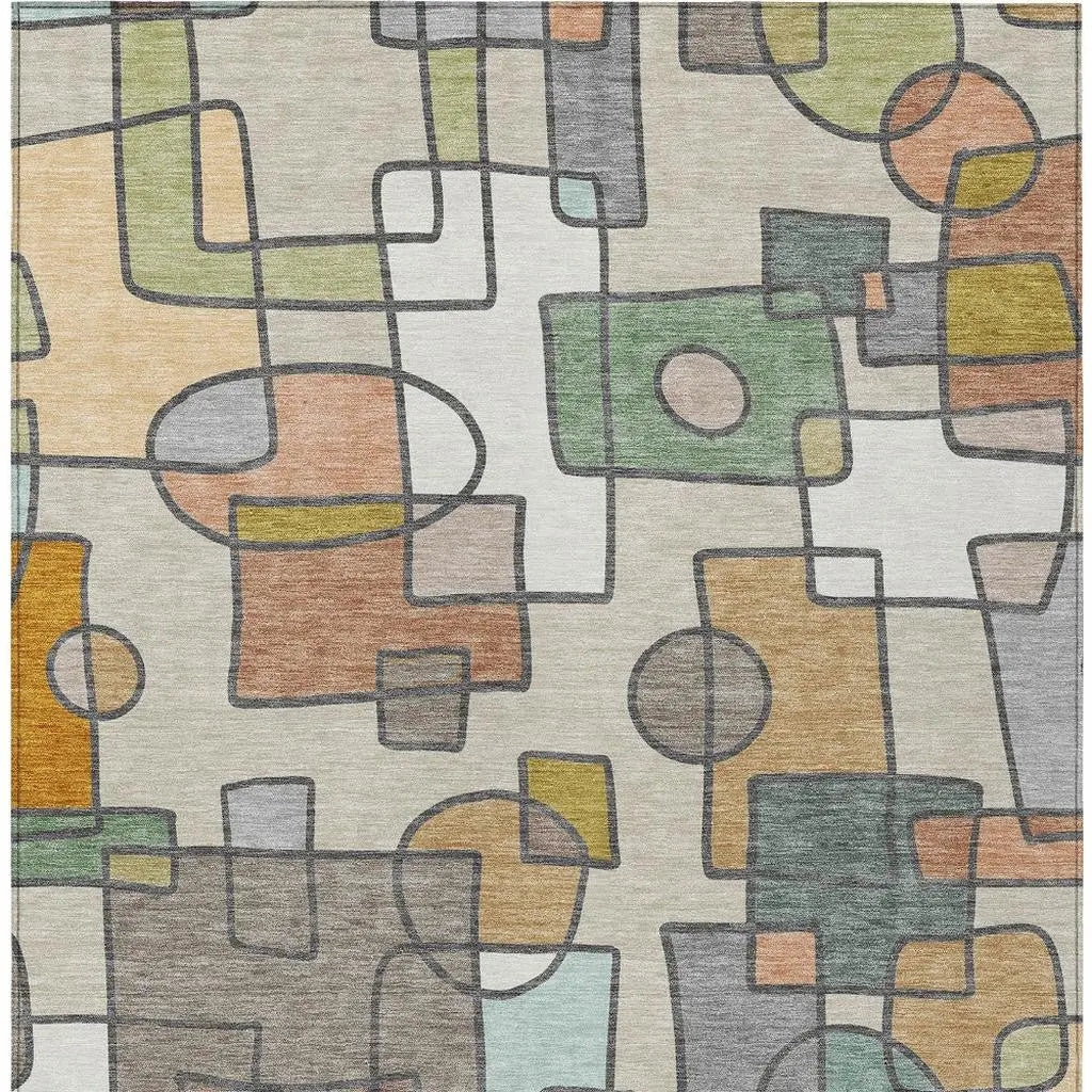10' X 14' Beige And Copper Geometric Washable Indoor Outdoor Area Rug Homeroots Outdoor