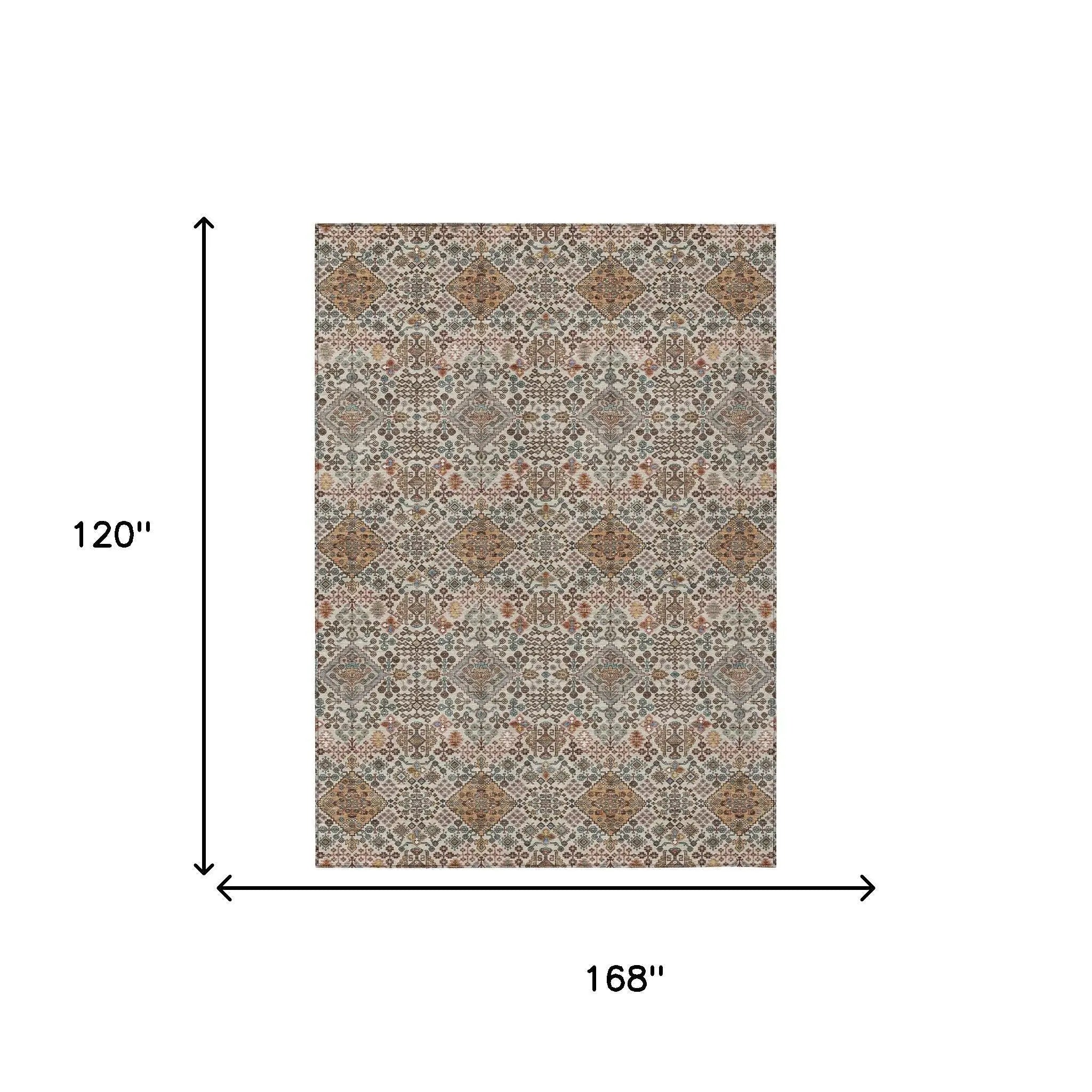 10' X 14' Beige And Copper Geometric Washable Indoor Outdoor Area Rug Homeroots Outdoor