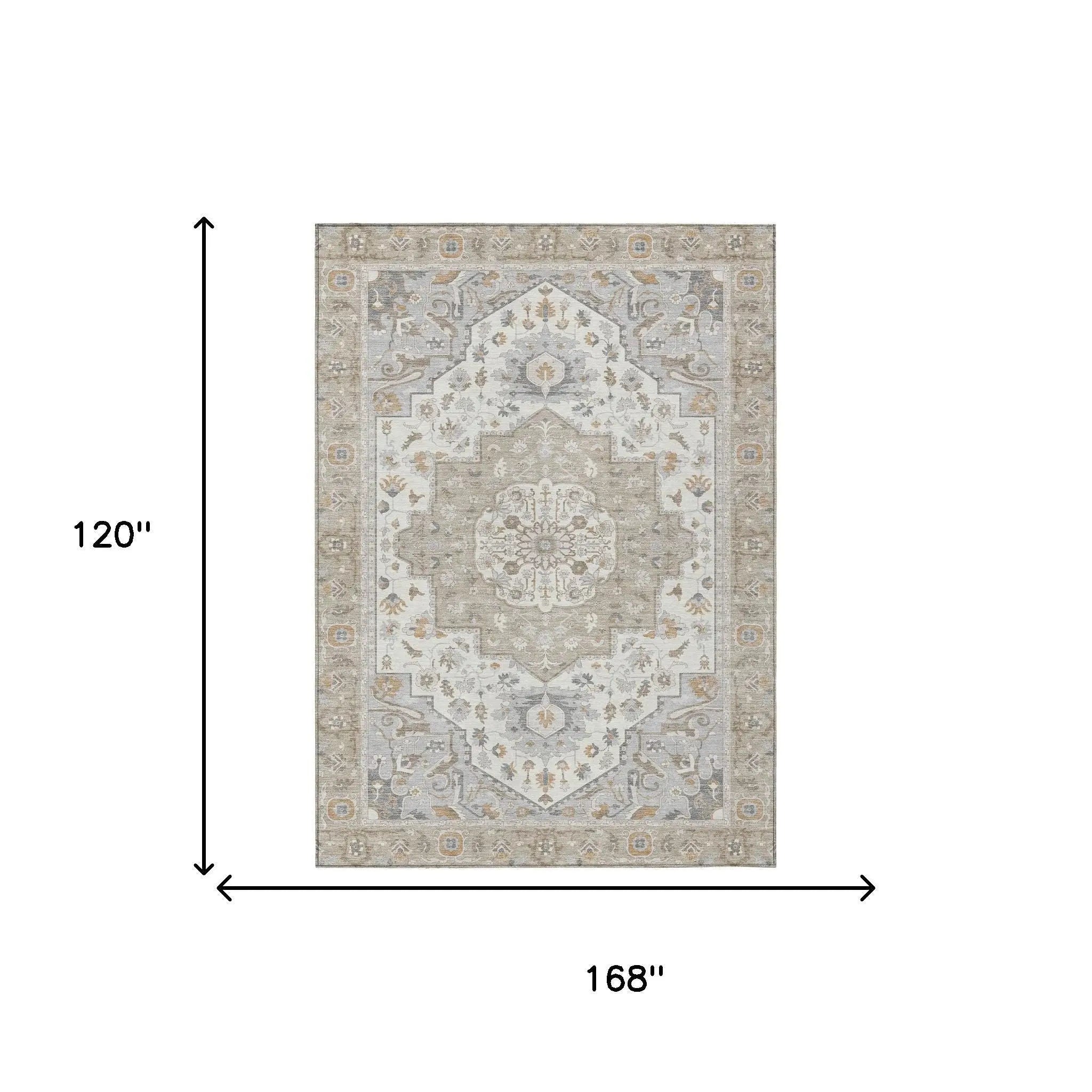 10' X 14' Beige And Copper Oriental Washable Indoor Outdoor Area Rug Homeroots Outdoor