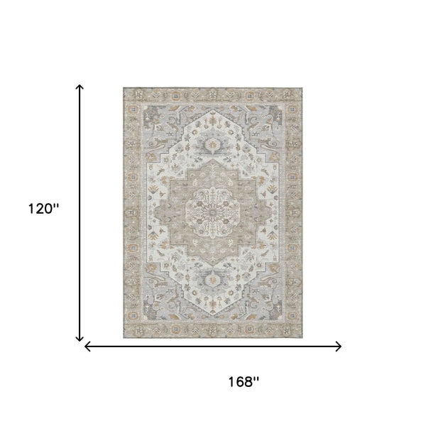 10' X 14' Beige And Copper Oriental Washable Indoor Outdoor Area Rug Homeroots Outdoor