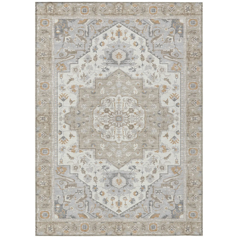 10' X 14' Beige And Copper Oriental Washable Indoor Outdoor Area Rug Homeroots Outdoor