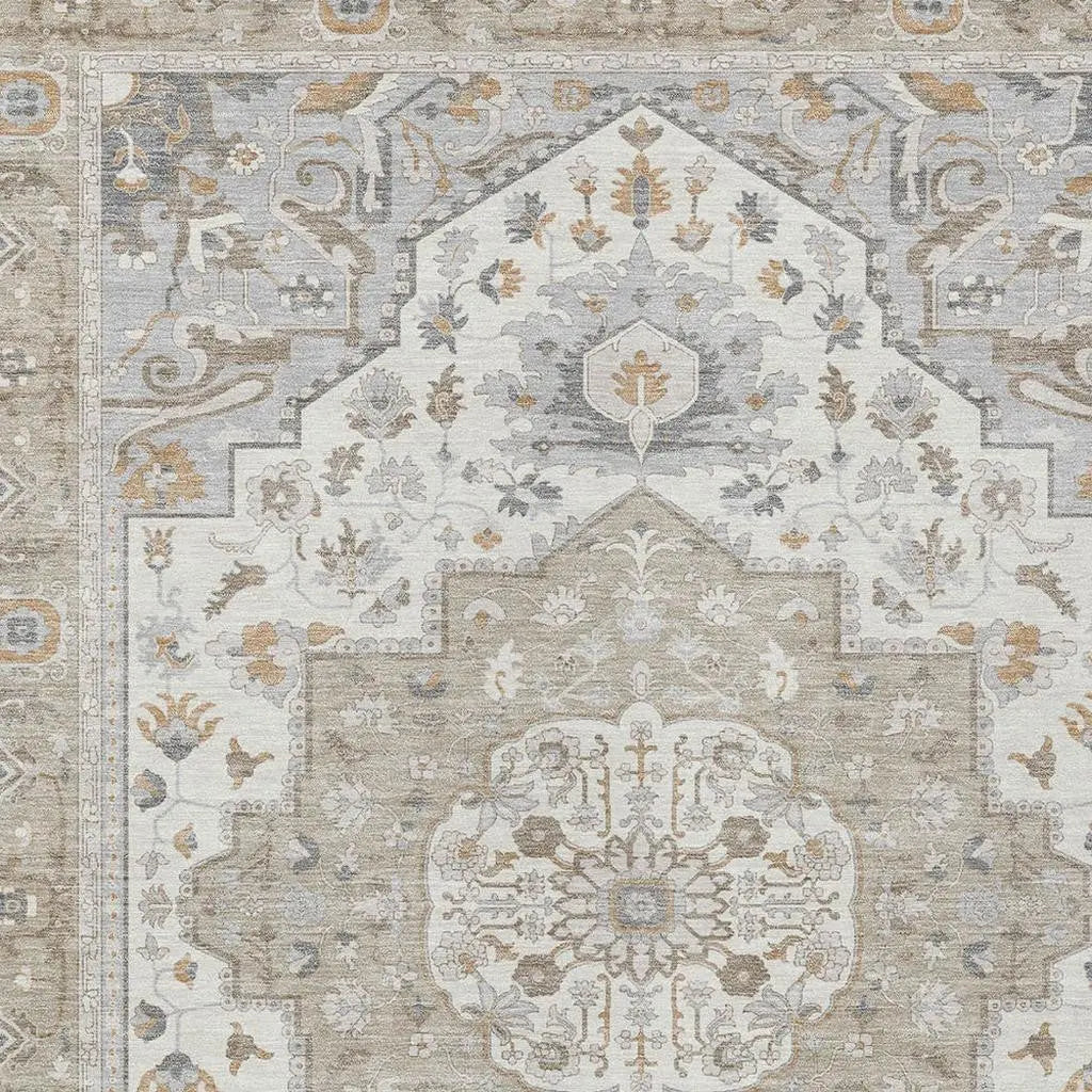 10' X 14' Beige And Copper Oriental Washable Indoor Outdoor Area Rug Homeroots Outdoor