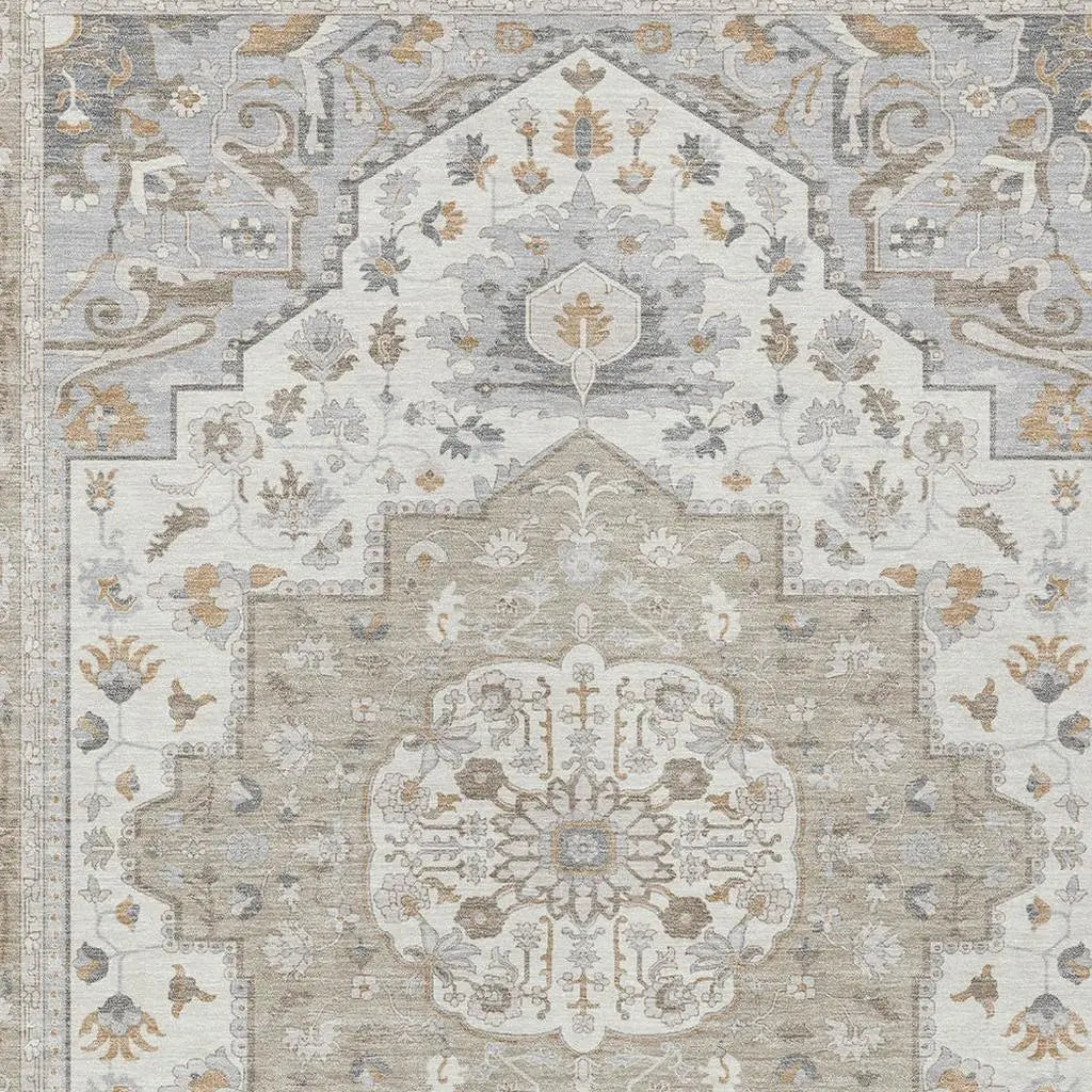 10' X 14' Beige And Copper Oriental Washable Indoor Outdoor Area Rug Homeroots Outdoor