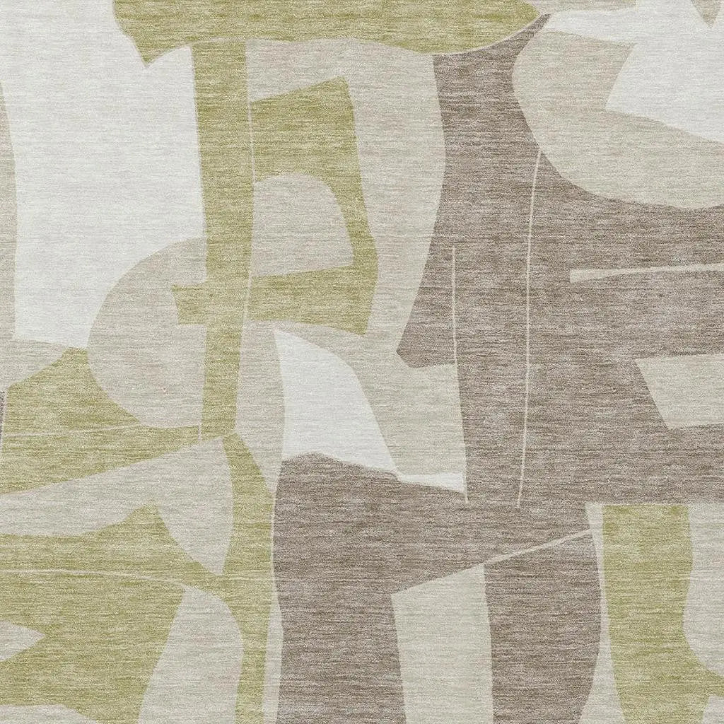 10' X 14' Beige And Fern Green Geometric Washable Indoor Outdoor Area Rug Homeroots Outdoor