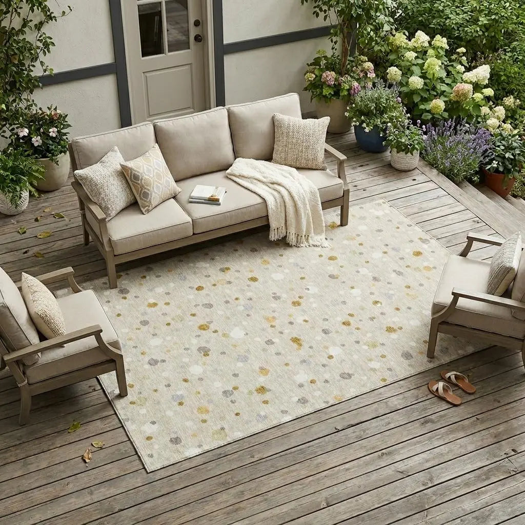 10' X 14' Beige And Gold Geometric Washable Indoor Outdoor Area Rug Homeroots Outdoor