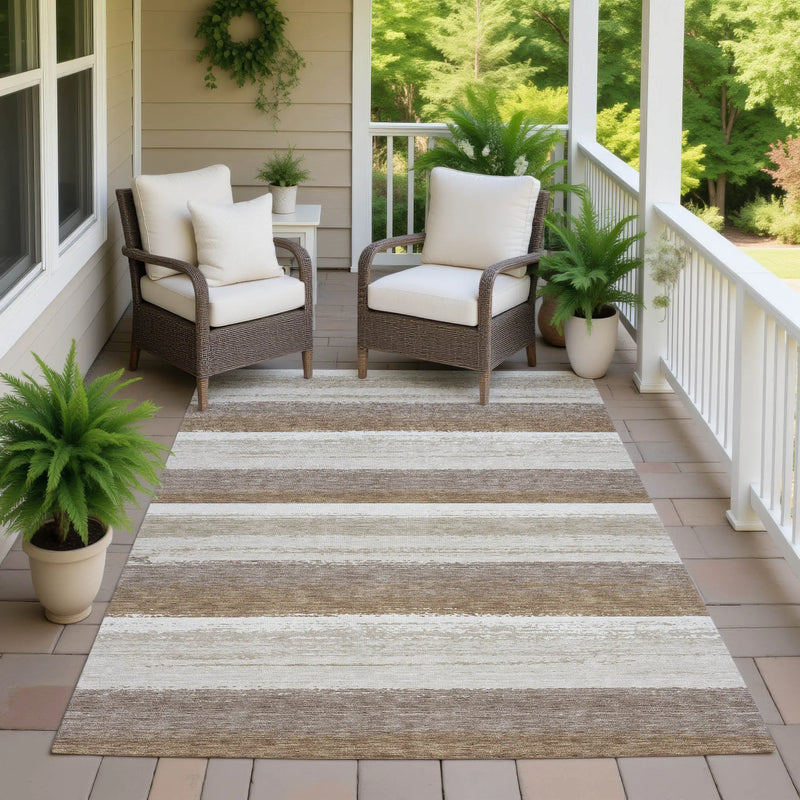 10' X 14' Beige And Graphite Striped Washable Indoor Outdoor Area Rug Homeroots Outdoor