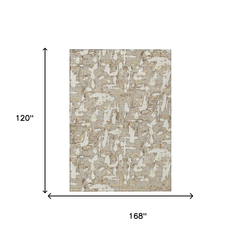 10' X 14' Beige And Gray Abstract Washable Indoor Outdoor Area Rug Homeroots Outdoor