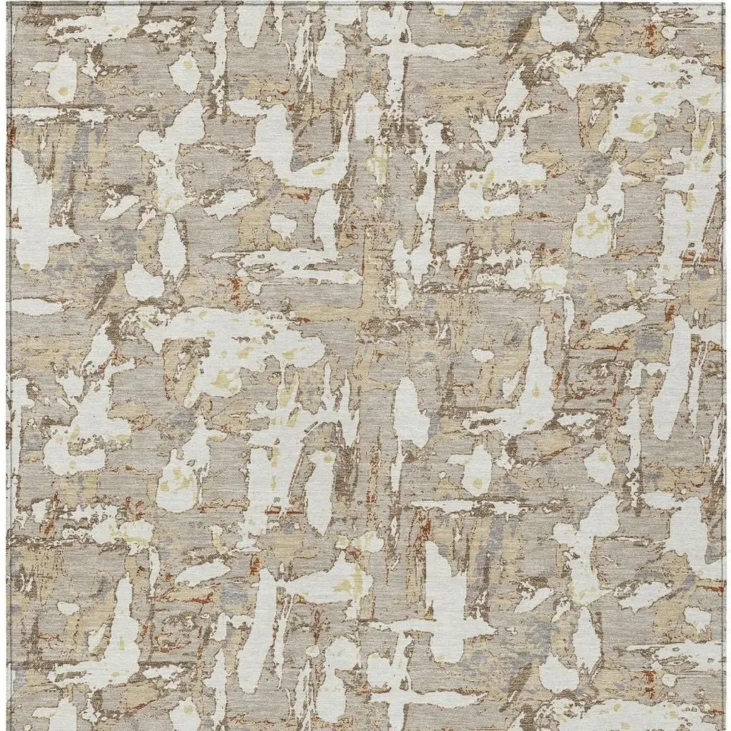 10' X 14' Beige And Gray Abstract Washable Indoor Outdoor Area Rug Homeroots Outdoor