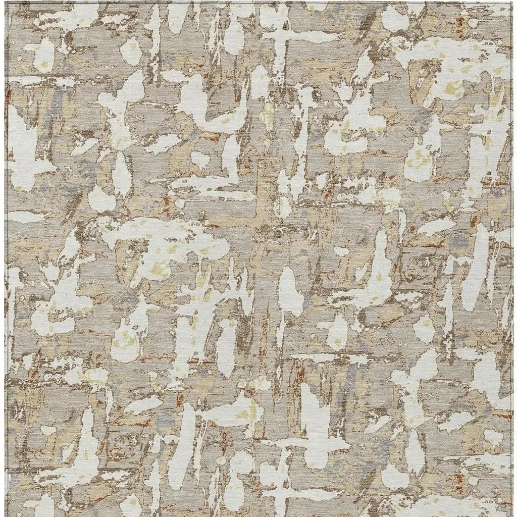 10' X 14' Beige And Gray Abstract Washable Indoor Outdoor Area Rug Homeroots Outdoor