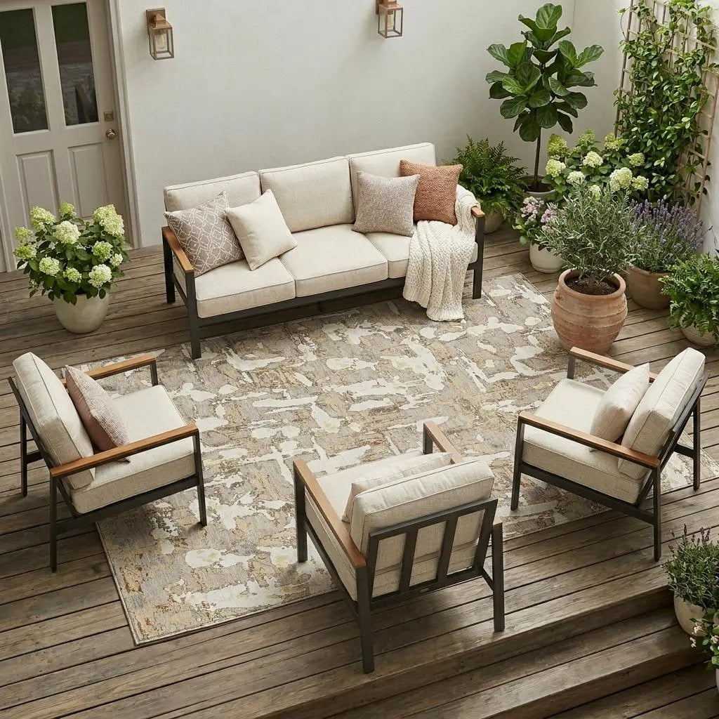 10' X 14' Beige And Gray Abstract Washable Indoor Outdoor Area Rug Homeroots Outdoor