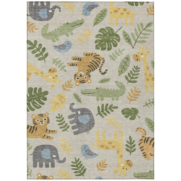 10' X 14' Beige And Green Abstract Washable Indoor Outdoor Area Rug Homeroots Outdoor