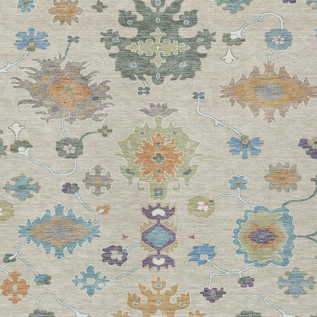 10' X 14' Beige And Green Oriental Washable Indoor Outdoor Area Rug Homeroots Outdoor