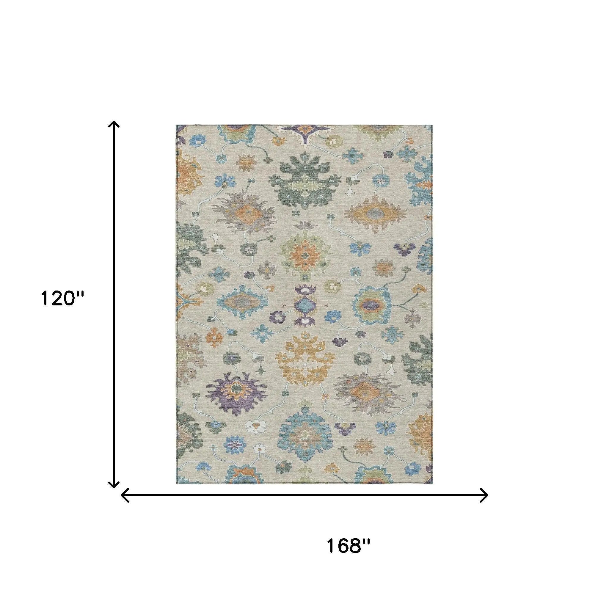 10' X 14' Beige And Green Oriental Washable Indoor Outdoor Area Rug Homeroots Outdoor