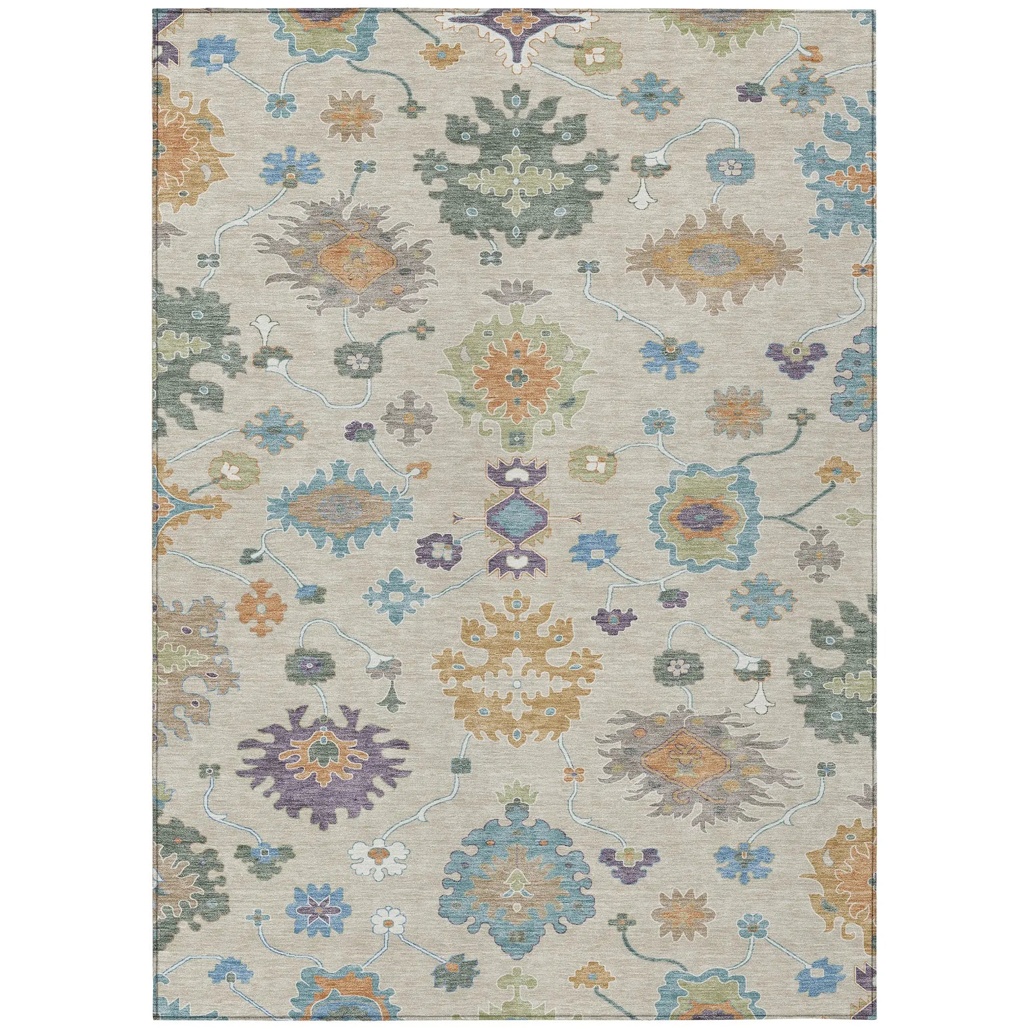 10' X 14' Beige And Green Oriental Washable Indoor Outdoor Area Rug Homeroots Outdoor