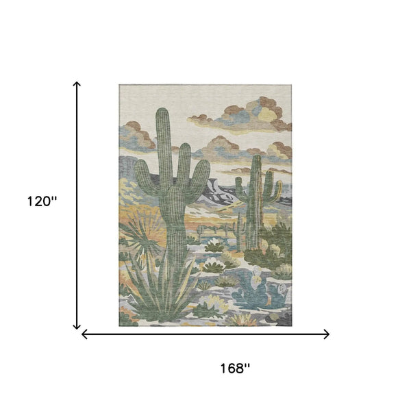 10' X 14' Beige And Green Trees Washable Indoor Outdoor Area Rug Homeroots Outdoor