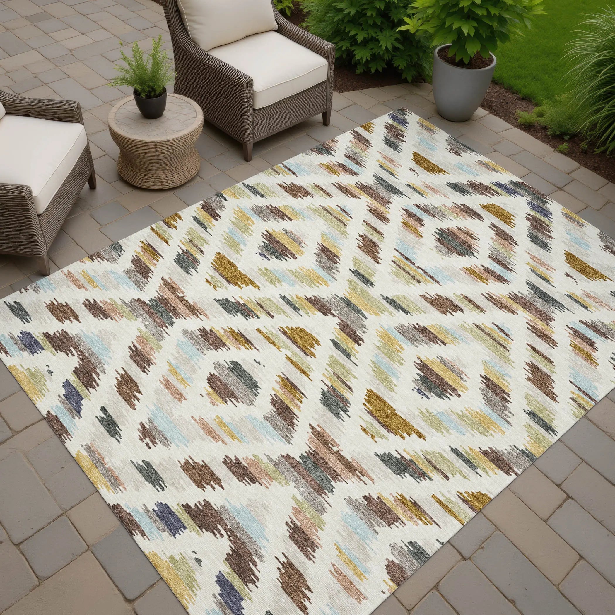 10' X 14' Beige And Green Tribal Washable Indoor Outdoor Area Rug Homeroots Outdoor