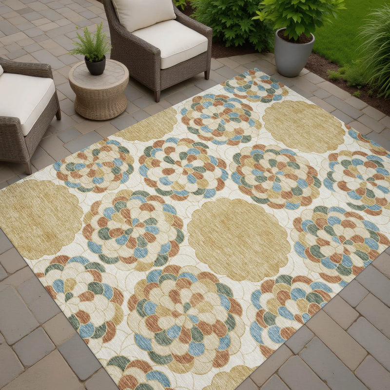10' X 14' Beige And Ivory Floral Washable Indoor Outdoor Area Rug Homeroots Outdoor