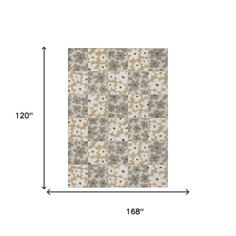 10' X 14' Beige And Ivory Floral Washable Indoor Outdoor Area Rug Homeroots Outdoor